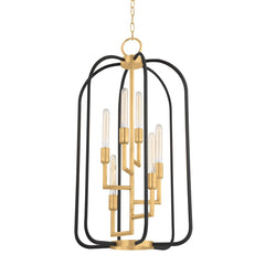 Angler Large Pendant Lantern by Hudson Valley Lighting, 37" H, Aged Brass, Dimmable, 6 Light Fixtures