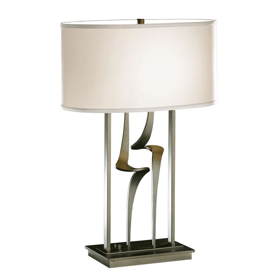 Hubbardton Forge Antasia Table Lamp, Dimmable, 24.7" Height, Steel Base, Linen Shade, Multiple Finishes