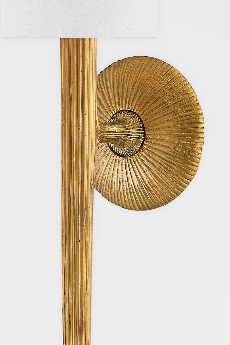 Anthia Sconce 438-26-VB by Corbett Lighting - Vintage Brass with Linen Shade, Dimmable Wall Light Fixture