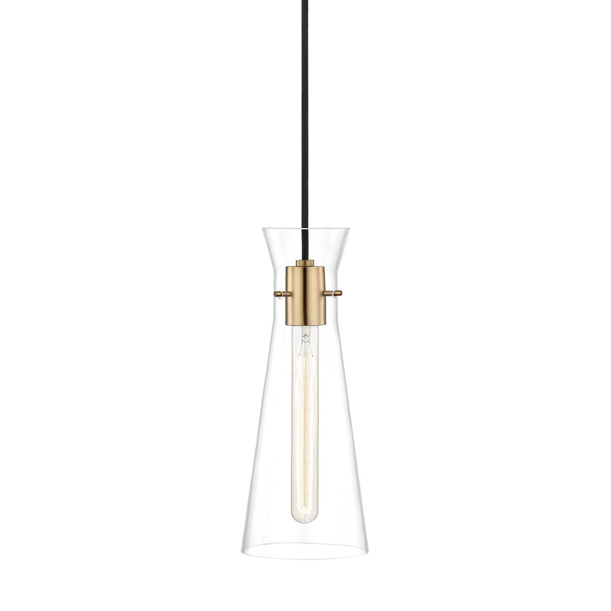 Mitzi Anya 1-Light Pendant, Adjustable Height, Dimmable Glass Shade, Aged Brass/Nickel/Copper Finish