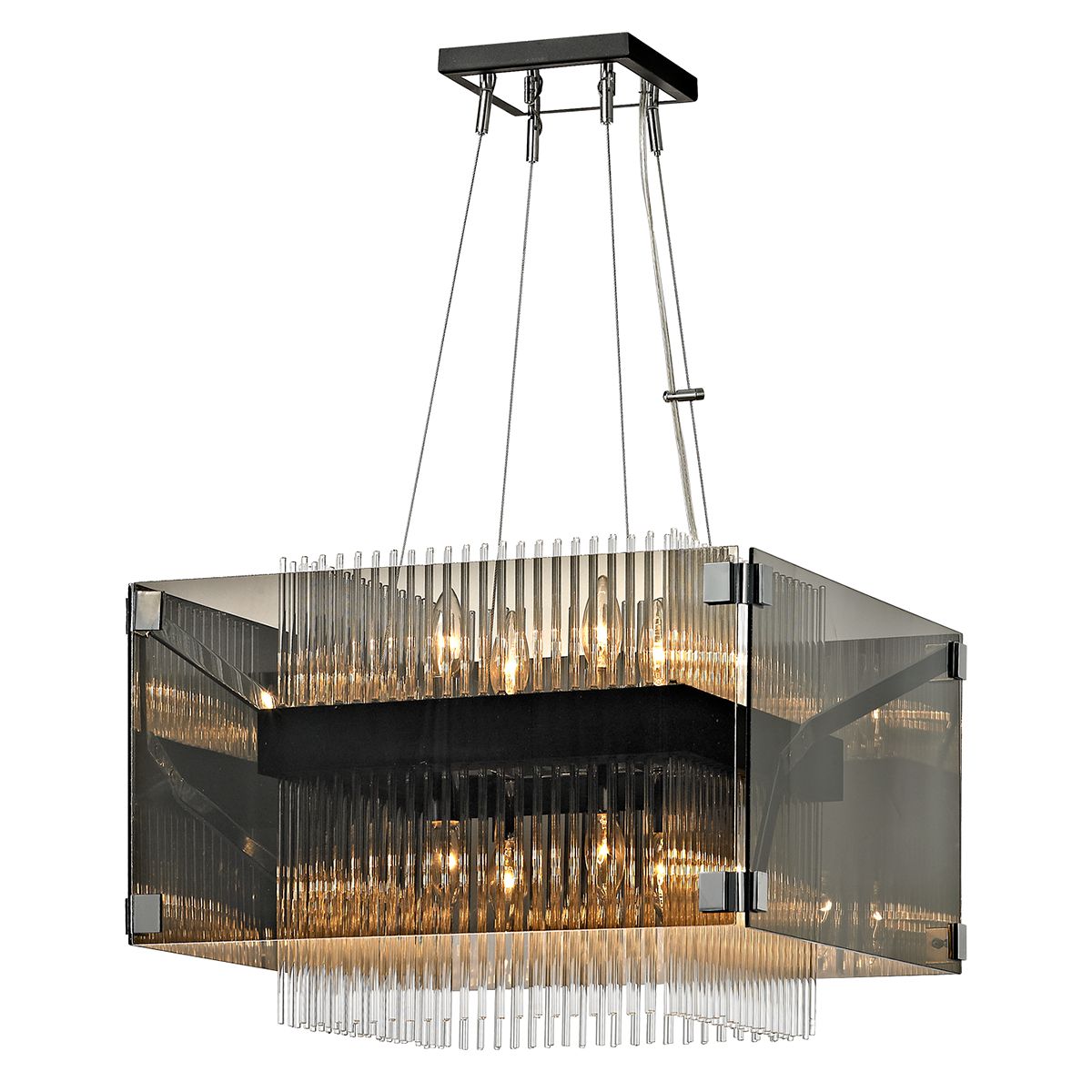 Apollo Chandelier 8-Light by Troy Lighting in Bronze and Chrome with Dimmable Smoke Glass Panels