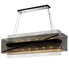 Apollo Linear Chandelier 17.5" H x 49.75" L by Troy Lighting with Dimmable Feature and Smoke Glass Panels