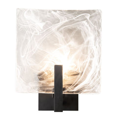 Arc Large 1-Light Bath Sconce by Hubbardton Forge with Unique Swirl Glass, Dimmable, UL Damp Rated