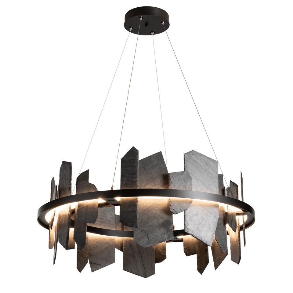 Ardesia 16.4" Circular LED Pendant Light by Hubbardton Forge, 1700 Lumens, Dimmable, Slate Accent