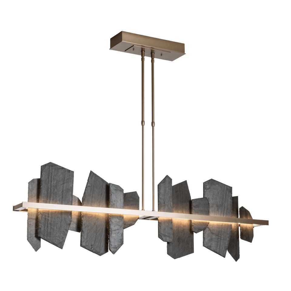 Hubbardton Forge Ardesia 1-Light Linear LED Pendant, Vermont Slate & Steel, 1930 Lumen, Dimmable