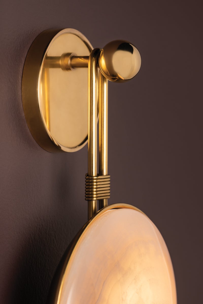 Ares LED Sconce by Corbett Lighting, Dimmable, 16W, Onyx Shade, Vintage Brass Finish, ETL Damp Rated