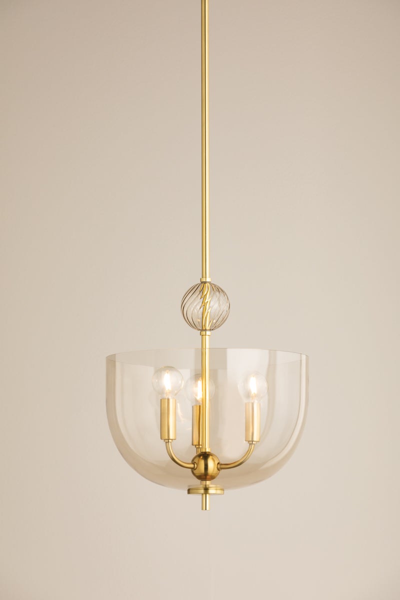 Mitzi Arianne Lantern Pendant Light, 1920s Inspired, Dimmable, Aged Brass, Adjustable Height, 13"x14.25