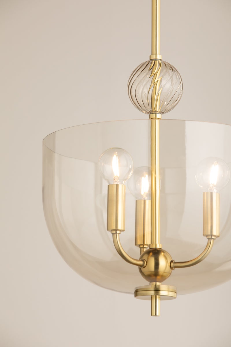 Mitzi Arianne Lantern Pendant Light, 1920s Inspired, Dimmable, Aged Brass, Adjustable Height, 13"x14.25