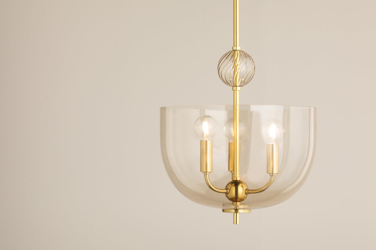 Mitzi Arianne Lantern Pendant Light, 1920s Inspired, Dimmable, Aged Brass, Adjustable Height, 13"x14.25