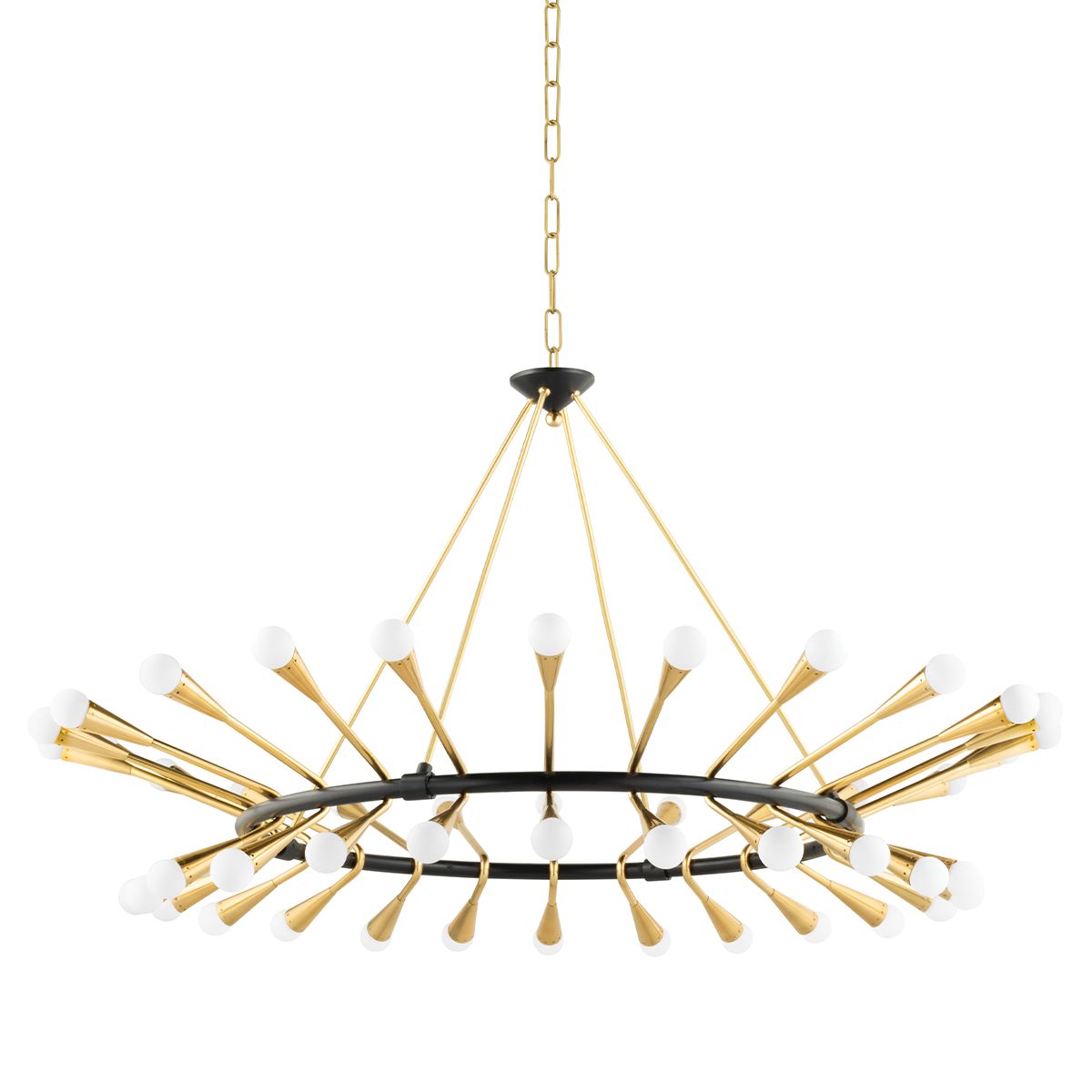 Aries Large Chandelier by Corbett Lighting, 48 Bulbs, Adjustable Height, Dimmable, Opal Glass Shade