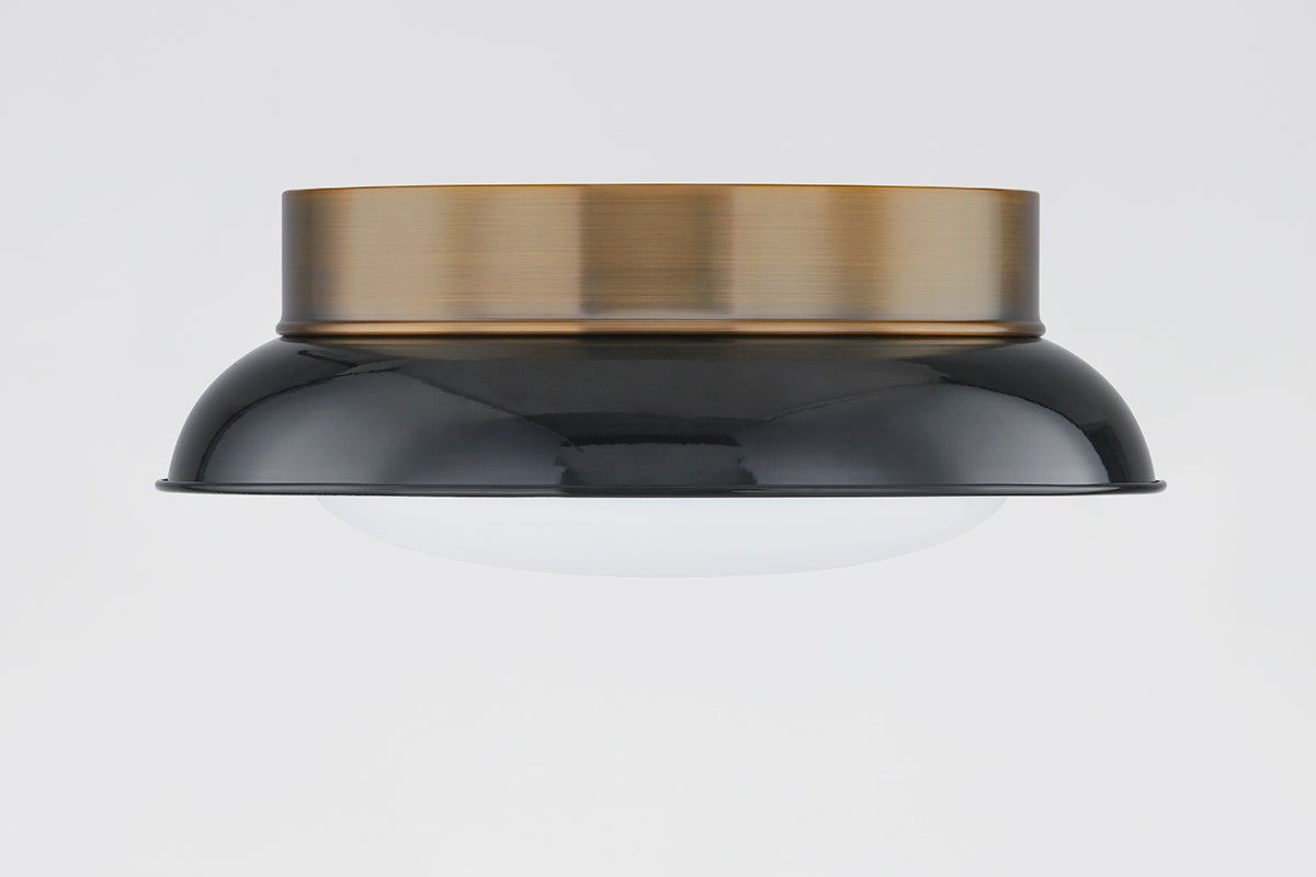 Arnie Ceiling Light by Troy Lighting, Dimmable Opal Glass Shade, Patina Brass Finish Options