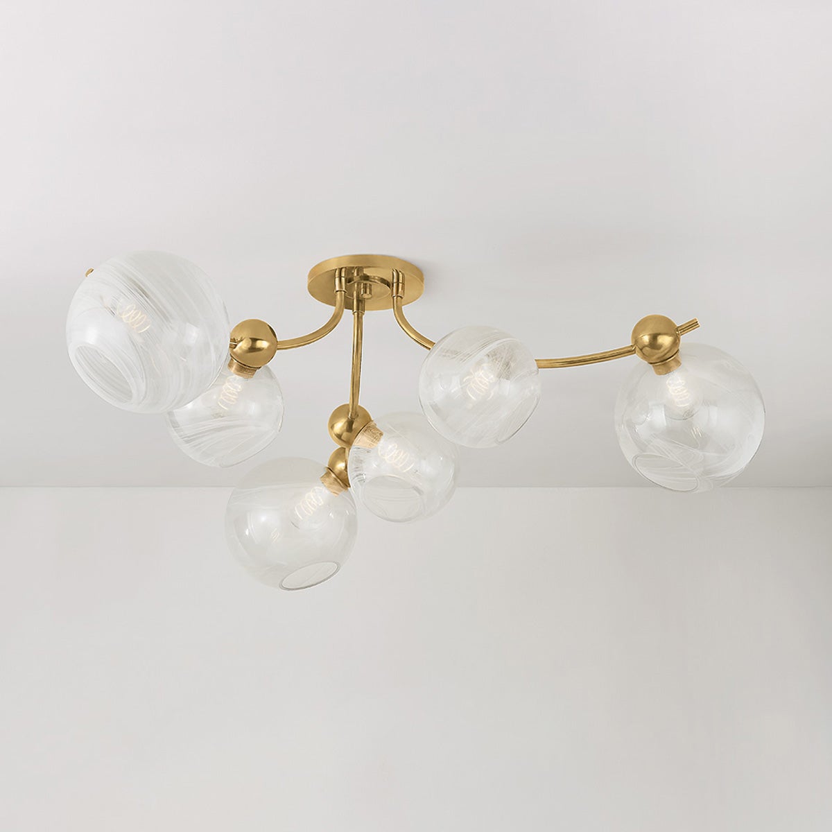 Astraia Semi-Flush Ceiling Light 6-Lights Vintage Brass & Clear Glass 54" Wide by Corbett Lighting