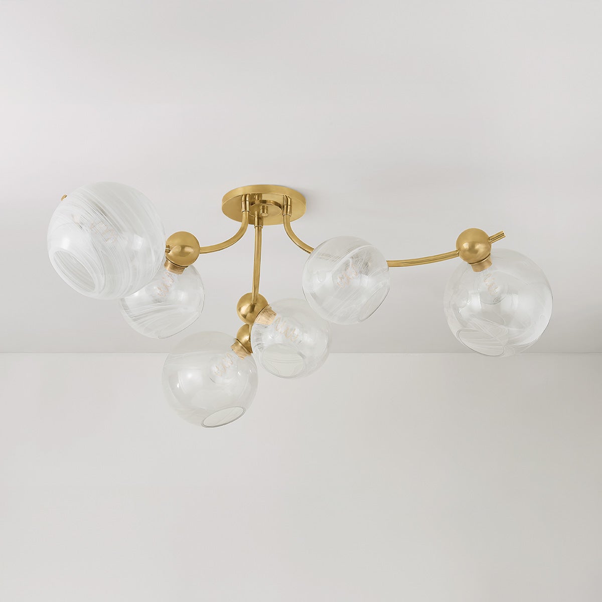 Astraia Semi-Flush Ceiling Light 6-Lights Vintage Brass & Clear Glass 54" Wide by Corbett Lighting