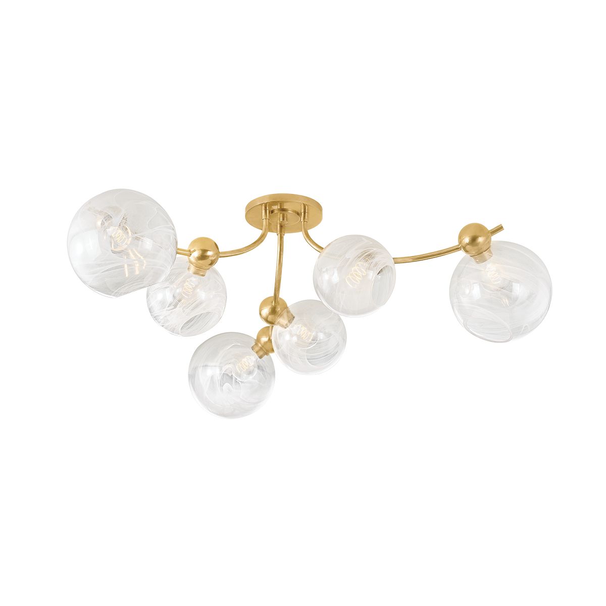 Astraia Semi-Flush Ceiling Light 6-Lights Vintage Brass & Clear Glass 54" Wide by Corbett Lighting