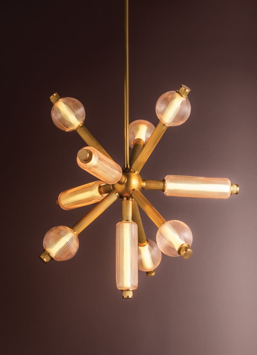 Atom LED Chandelier 10 Bulbs, Dimmable, Mid-Century Modern Design, 40.75"-70.75" Adjustable Height