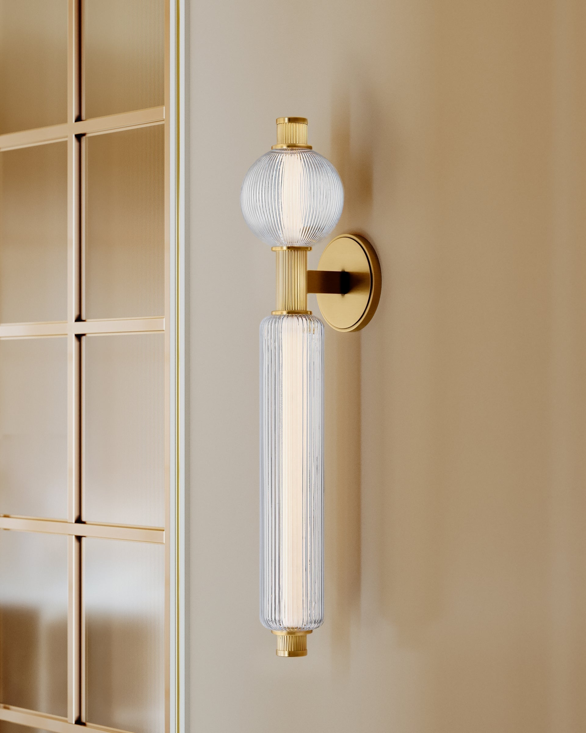 Atom LED Sconce 27.5" in Vintage Brass with Dimmable Mid-Century Sputnik Design by Corbett Lighting