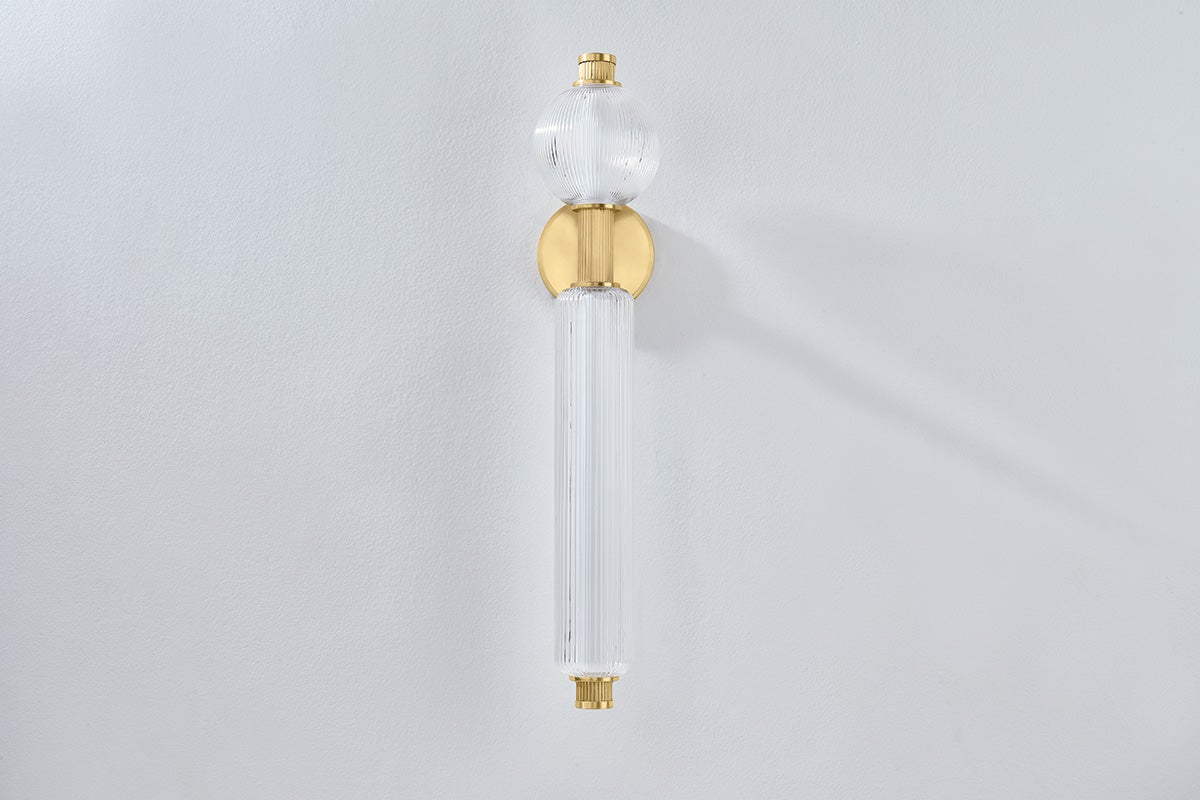 Atom LED Sconce 27.5" in Vintage Brass with Dimmable Mid-Century Sputnik Design by Corbett Lighting