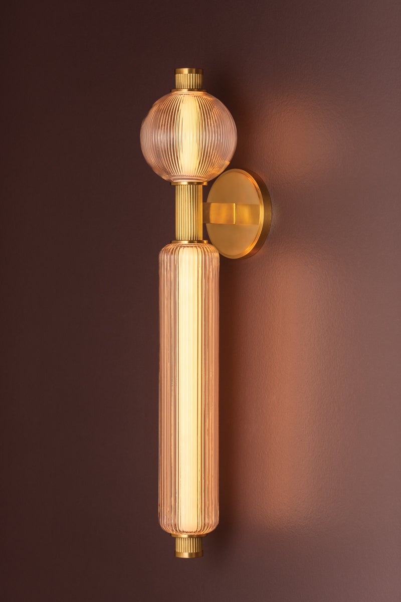 Atom LED Sconce 27.5" in Vintage Brass with Dimmable Mid-Century Sputnik Design by Corbett Lighting