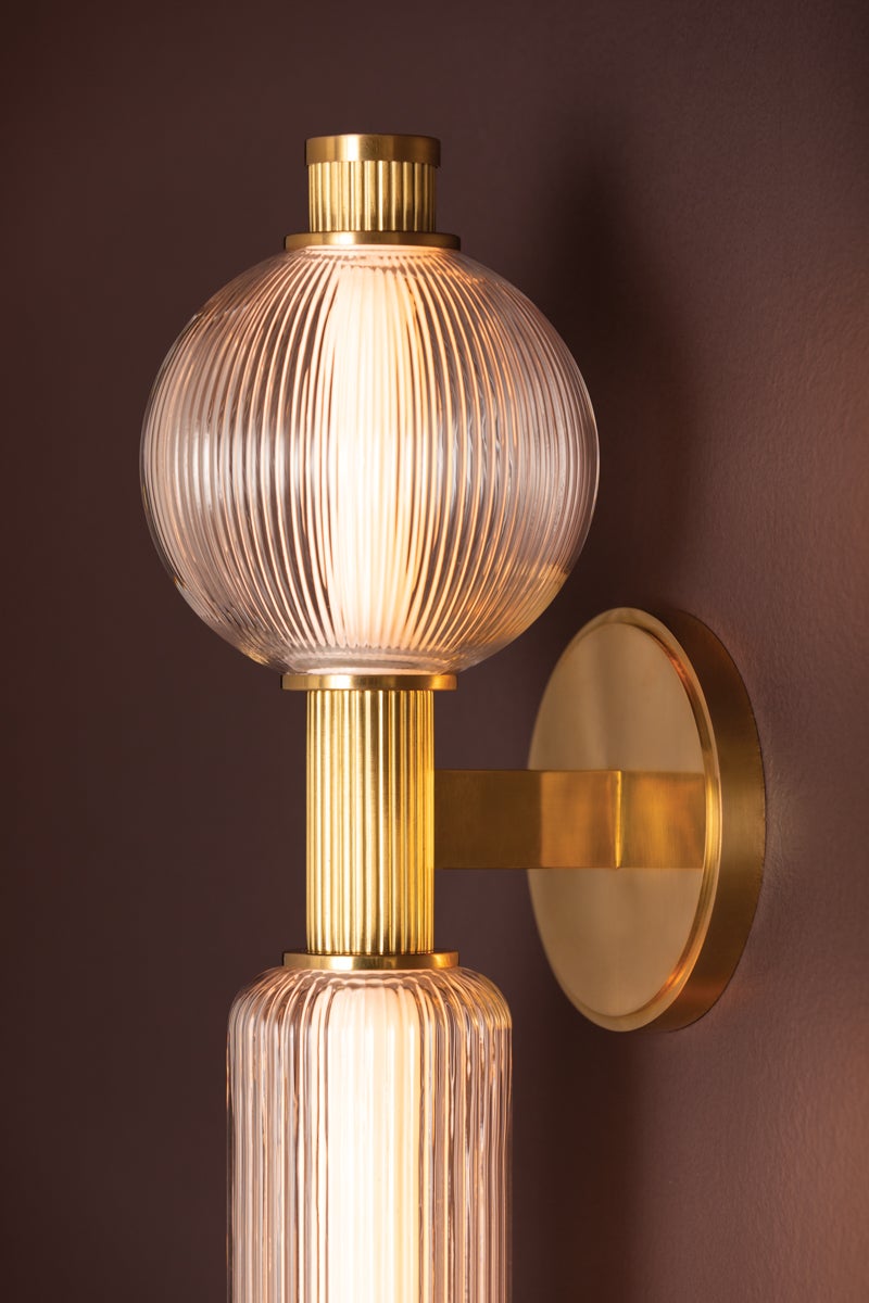 Atom LED Sconce 27.5" in Vintage Brass with Dimmable Mid-Century Sputnik Design by Corbett Lighting