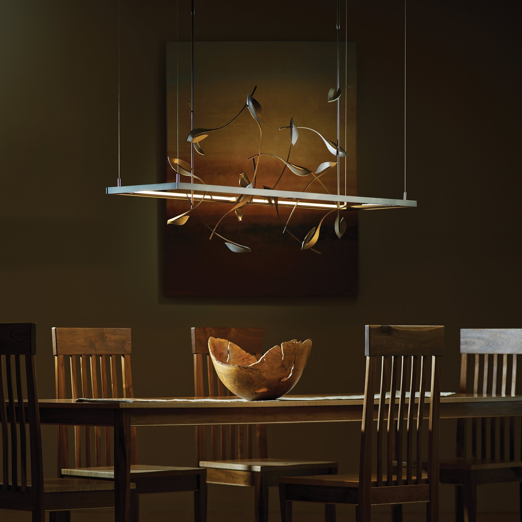 Hubbardton Forge Autumn LED Pendant Light, Dimmable, Hand-Forged Leaf Design, 48W, 1560 Lumens