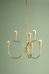 Aviana 6-Light Chandelier With Adjustable Height And Dimmable Lighting In Aged Brass Finish