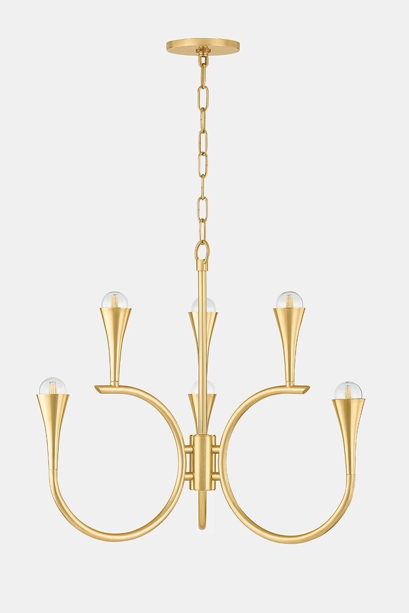 Aviana 6-Light Chandelier With Adjustable Height And Dimmable Lighting In Aged Brass Finish