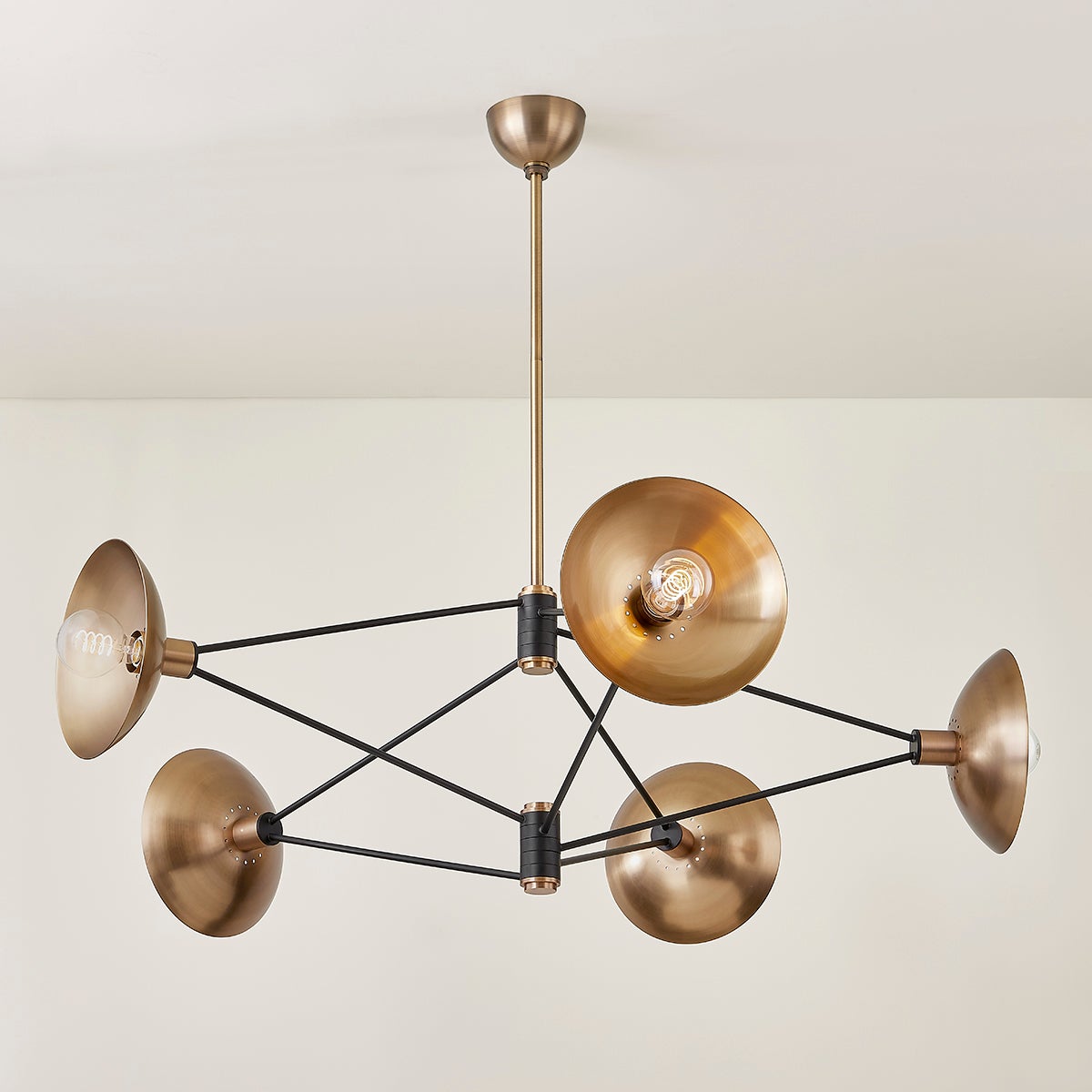 Axel Large Rhombus Chandelier by Troy Lighting, 5 Lights, Adjustable Height, Patina Brass Finish