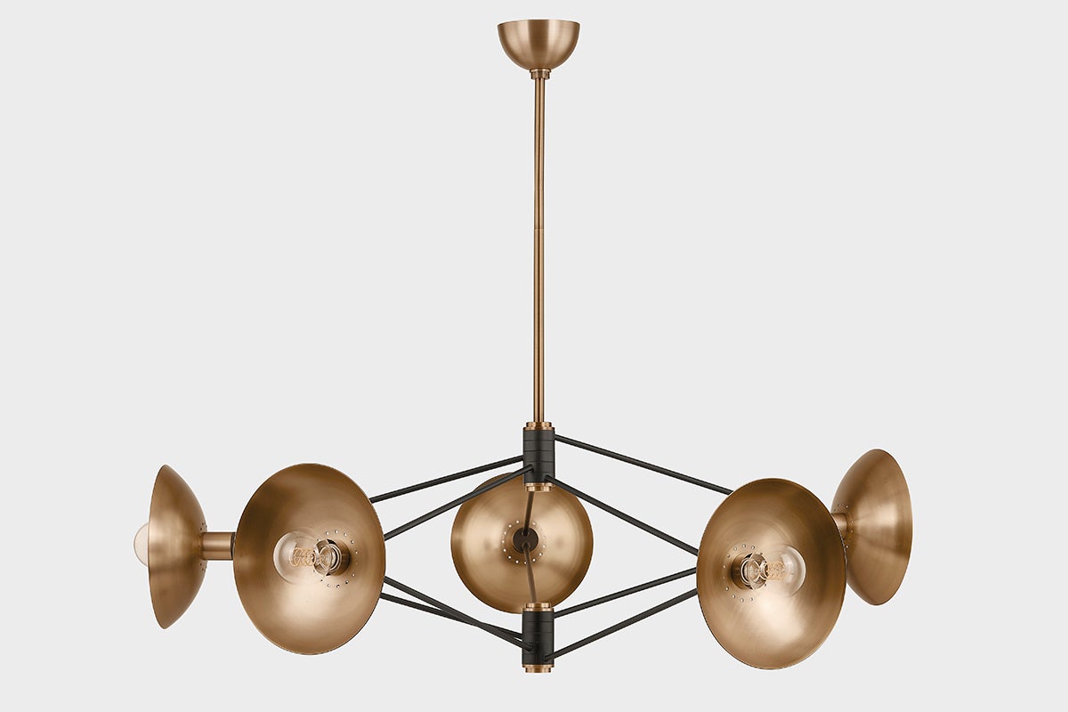 Axel Large Rhombus Chandelier by Troy Lighting, 5 Lights, Adjustable Height, Patina Brass Finish