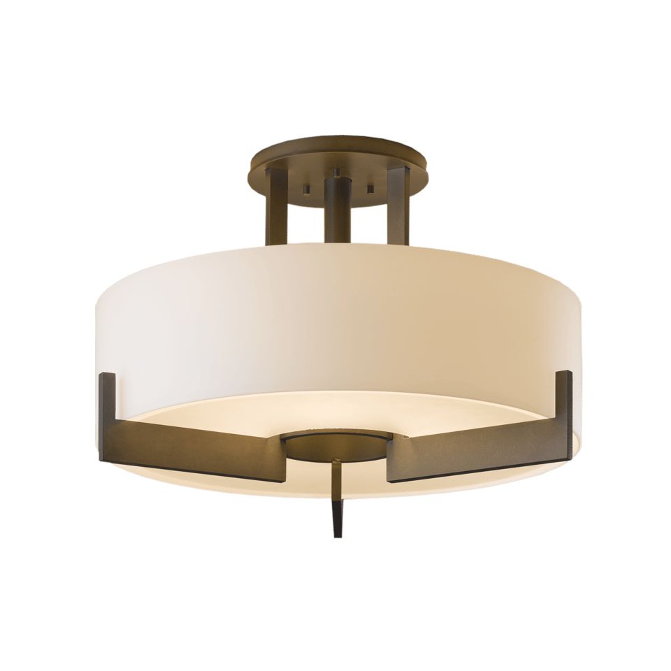 Hubbardton Forge Axis Semi-Flush Light Fixture - 3-Light Steel Design with Opal Glass Shade