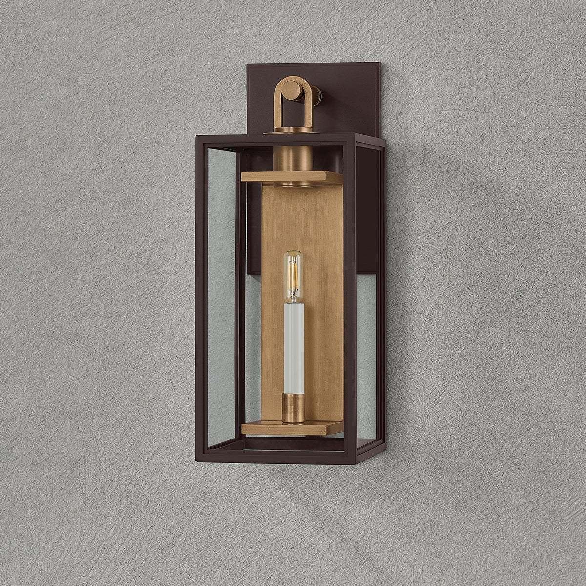 Troy Lighting Arnold Medium Exterior Wall Sconce, True Bronze & Patina Brass, ETL Wet Rated, Dimmable