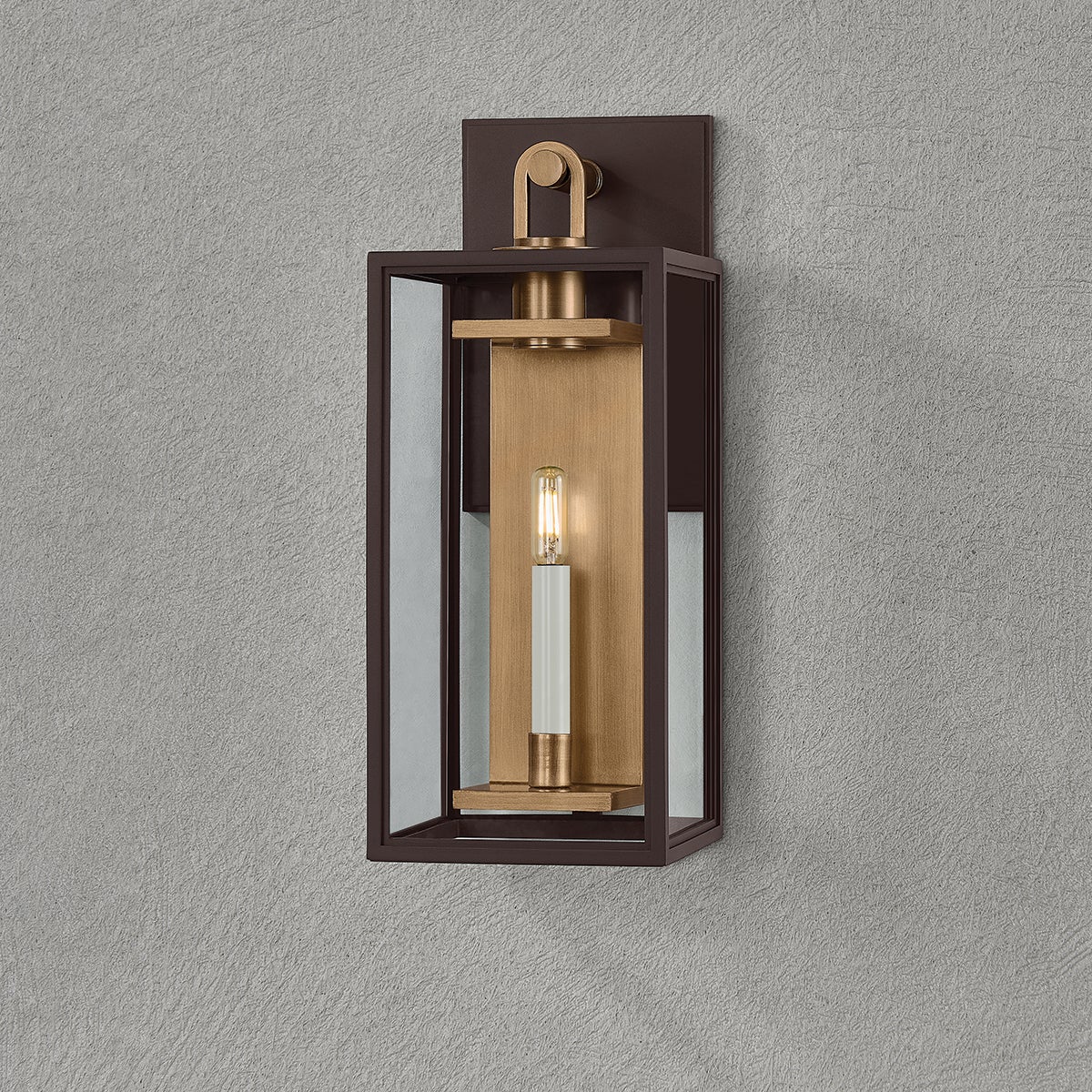 Troy Lighting Arnold Medium Exterior Wall Sconce, True Bronze & Patina Brass, ETL Wet Rated, Dimmable