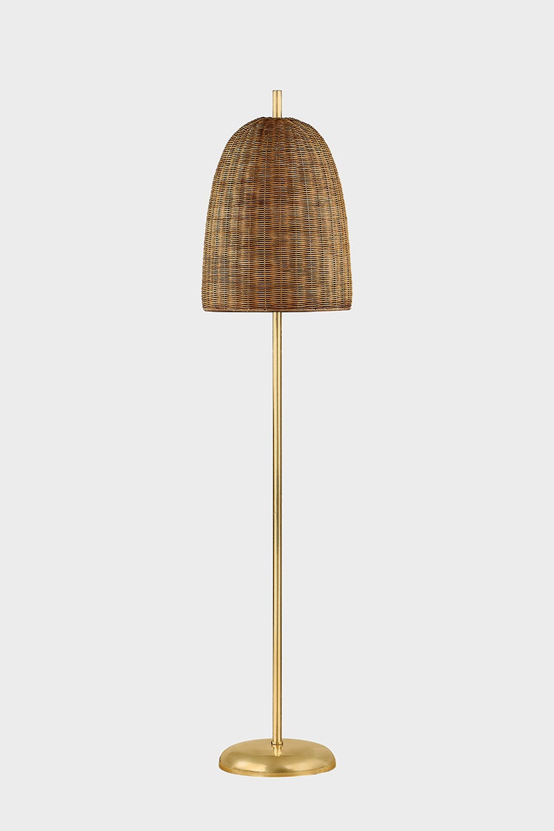 Mitzi Beatrice 64" Floor Lamp - Wicker Shade, Aged Brass Base, Dimmable, UL Rated