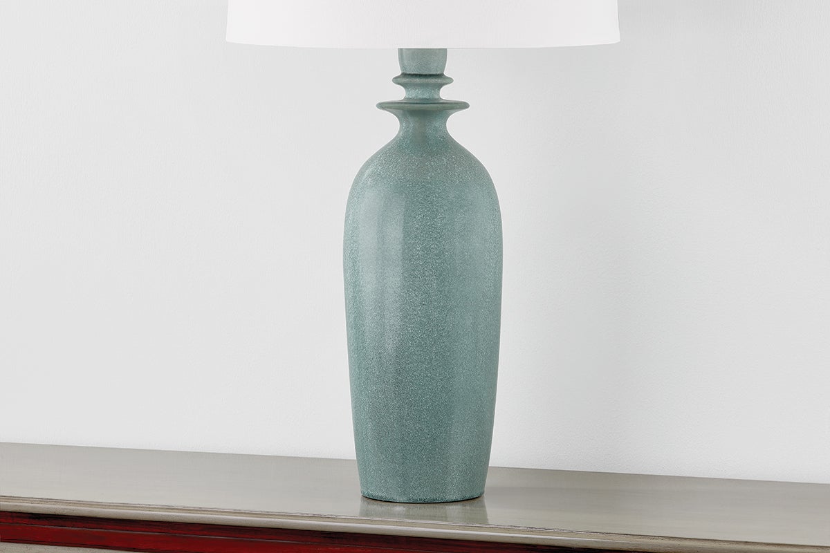 Hudson Valley Lighting Bellmawr Table Lamp - 32" Speckled Blue Ceramic with White Linen Shade