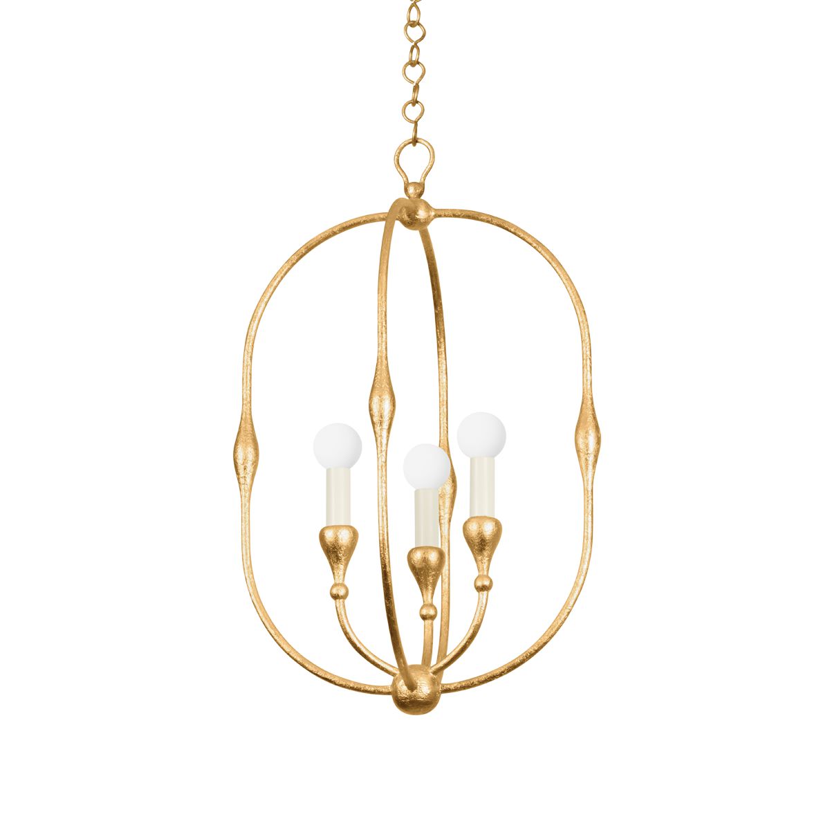 Baltic Small Lantern Chandelier by Hudson Valley Lighting, Aged Iron & Vintage Gold Leaf, Dimmable, Adjustable Height