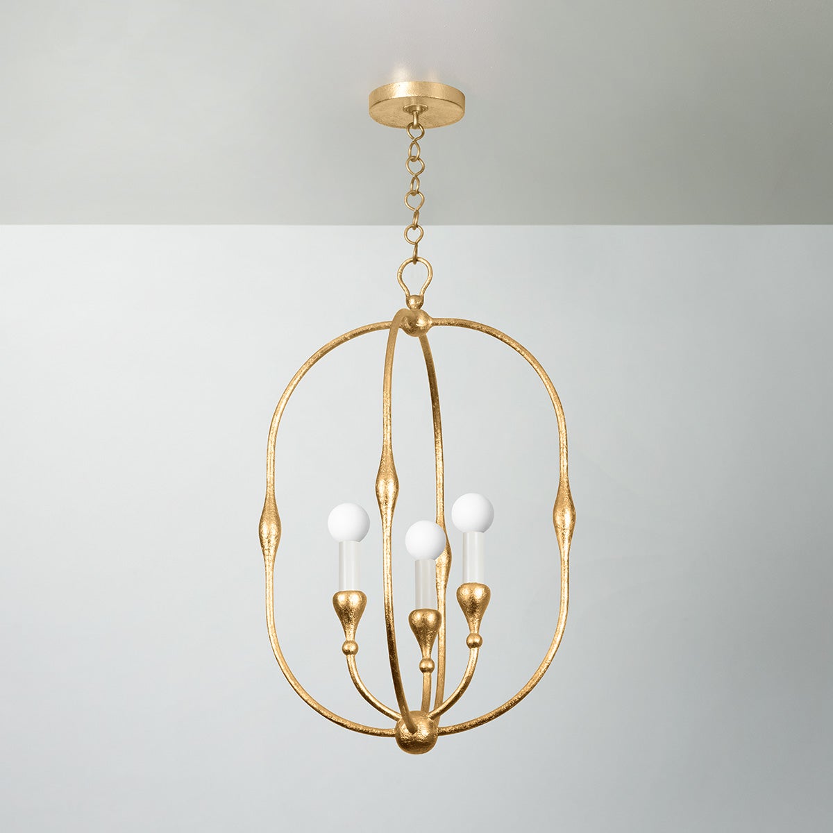 Baltic Small Lantern Chandelier by Hudson Valley Lighting, Aged Iron & Vintage Gold Leaf, Dimmable, Adjustable Height