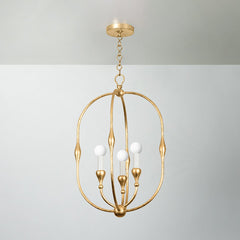 Baltic Small Lantern Chandelier by Hudson Valley Lighting, Aged Iron & Vintage Gold Leaf, Dimmable, Adjustable Height