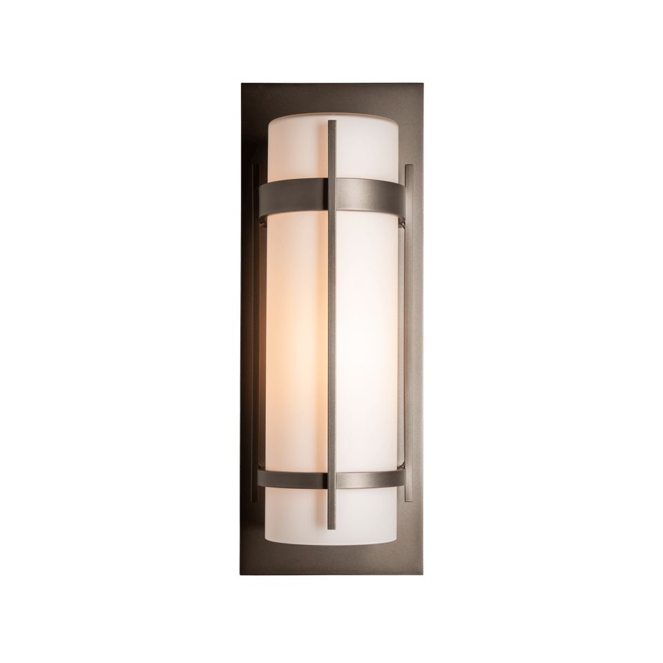 Banded Large Outdoor Sconce by Hubbardton Forge, Minimalist Design, Opal Glass Shade, Multiple Finishes