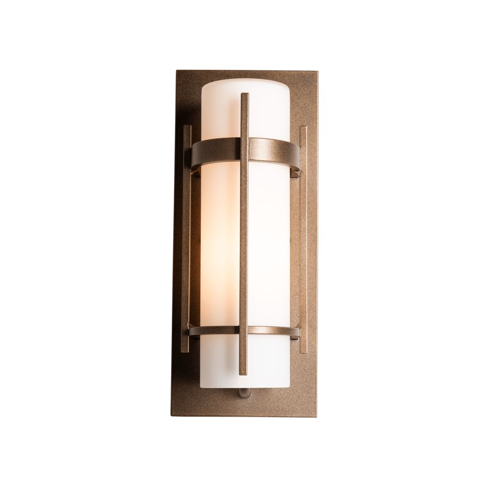 Hubbardton Forge Banded Small Outdoor Sconce, Dimmable Opal Glass, 100W, UL Wet Rated, Handcrafted Elegance