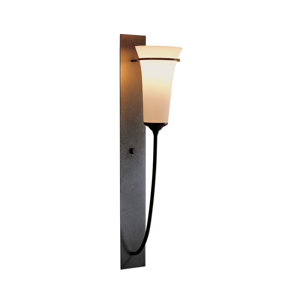 Banded Wall Torch Sconce by Hubbardton Forge, Handcrafted Steel Band, Dimmable, Opal Glass Shade