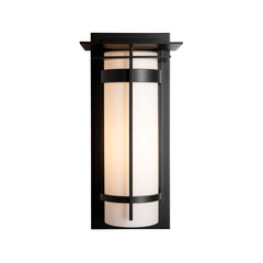 Hubbardton Forge Banded Large Outdoor Sconce, 20.3" High, Dimmable, Opal Glass Shade, UL Wet Rated