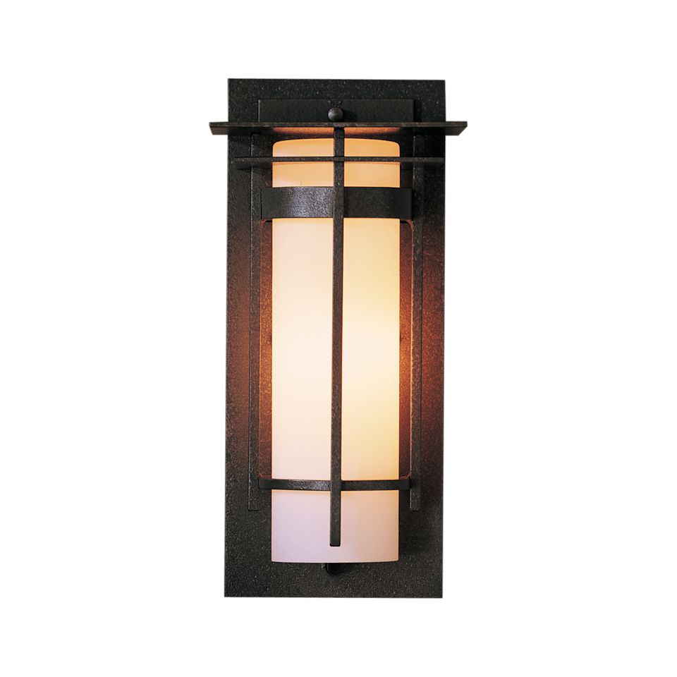 Hubbardton Forge Banded Small Outdoor Sconce, Opal Glass, Dimmable, UL Wet Rated, 12.5" H