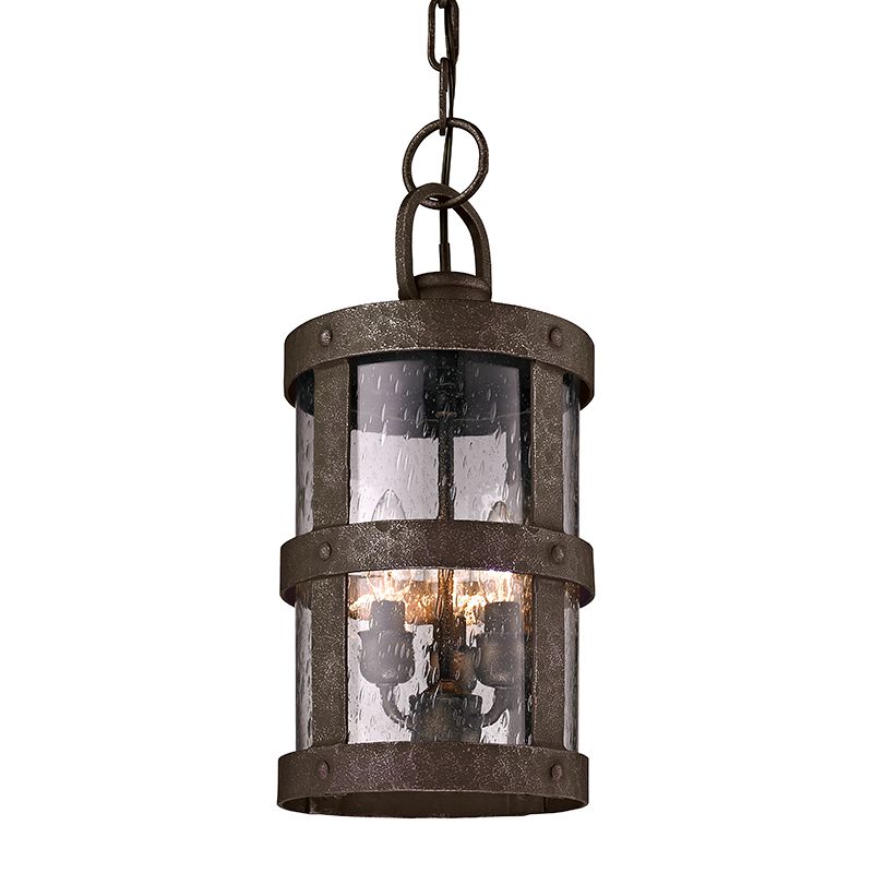 Barbosa Outdoor Hanging Light by Troy Lighting, 3-Light, Dimmable, Aged Pewter Finish, Seeded Glass Shade