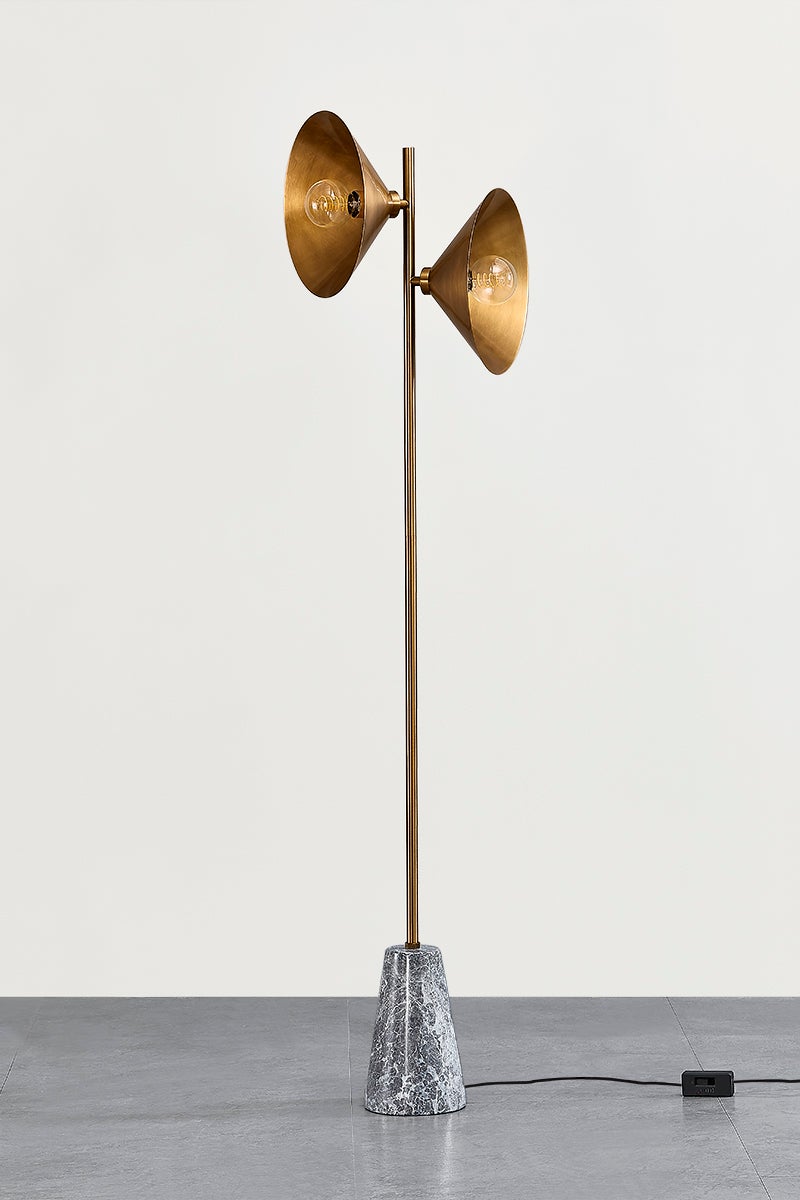 Bash Floor Lamp 64" Tall With Patina Brass Finish, Dimmable Feature, Mid-Century Style By Troy Lighting