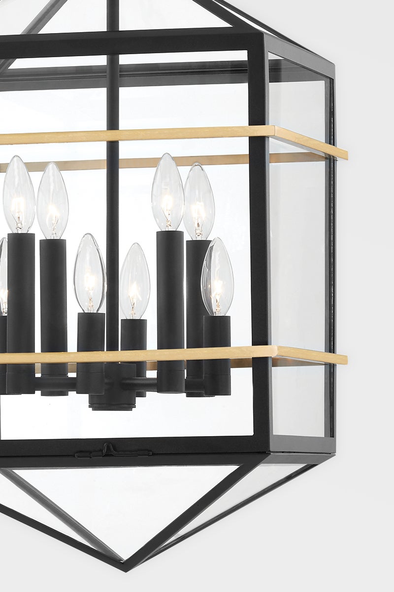 Bedford Hills Lantern by Hudson Valley Lighting, 27" Modern Geometric Design, Aged Brass & Black Finish, Dimmable, 8 Bulbs