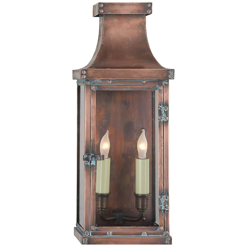 Bedford Medium 3/4 Lantern by Visual Comfort, Natural Copper, Dimmable, ETL Wet-Rated, 2-Light Fixture