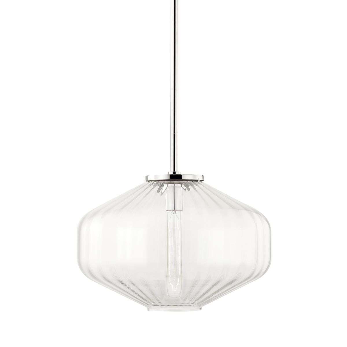 Bennett Pendant 1518 by Hudson Valley Lighting - Octagonal Ribbed Clear Glass, Dimmable, 2 Finishes