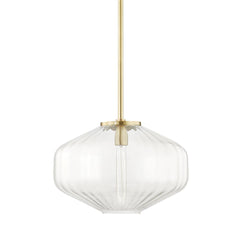 Bennett Pendant 1518 by Hudson Valley Lighting - Octagonal Ribbed Clear Glass, Dimmable, 2 Finishes