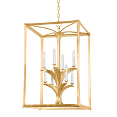 Bergamo 34" Large Lantern by Corbett Lighting - Vintage Gold Leaf, Dimmable, 8 Candelabra Bulbs