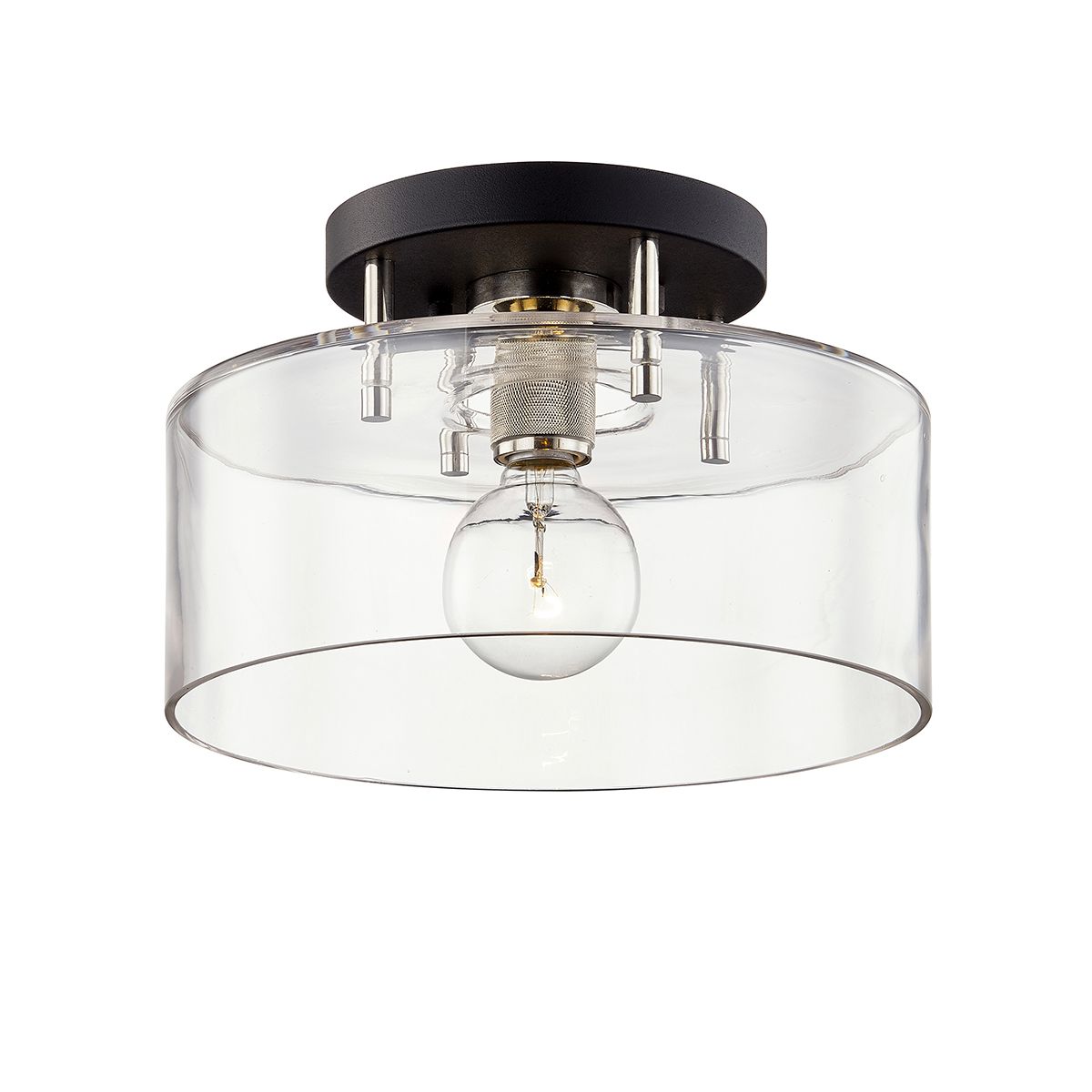 Bergamot Station 12.25" Semi-Flush Ceiling Light by Troy Lighting - Dimmable, Clear Glass Shade, Elegant Design