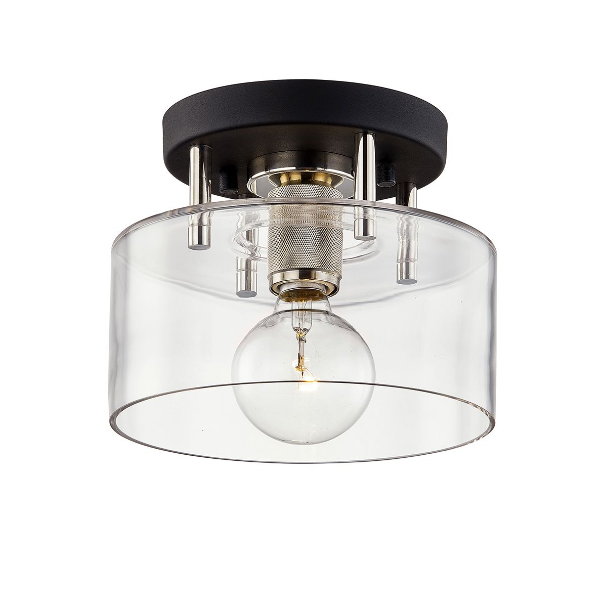 Bergamot Station 1-Light Semi-Flush Ceiling Light by Troy Lighting with Clear Glass Shade and Dimmable Feature